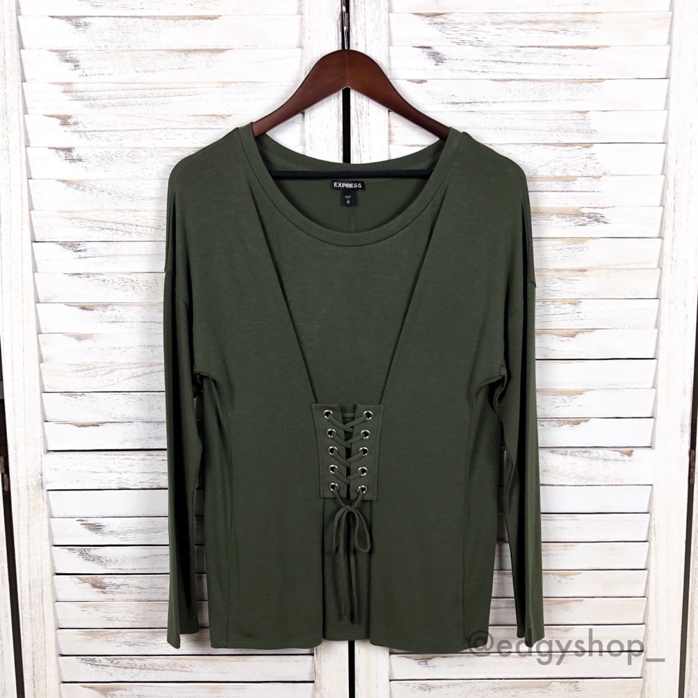 Express | Lace-Up Corset Front Tee - Picture 1 of 6